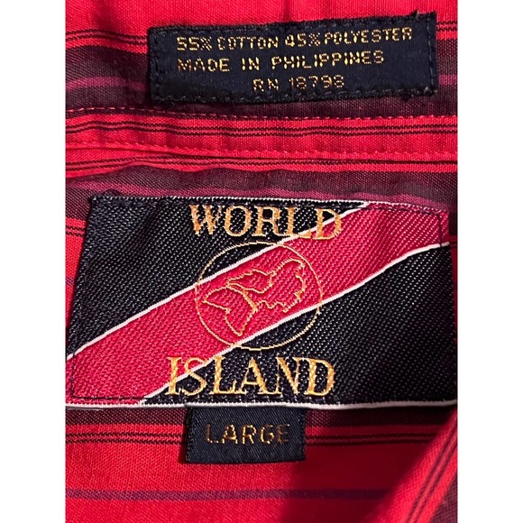 World Island Men's Red Purple Striped Long Sleeve Button Down Shirt Size L - Picture 3 of 3